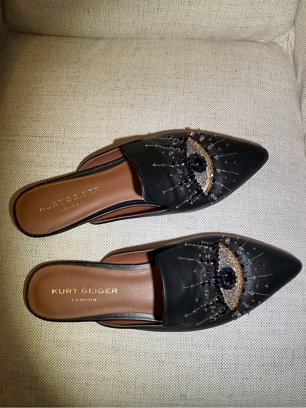 Kurt Geiger olive eye women’s Black Embellished Eye Mule size 10 - Picture 5 of 8